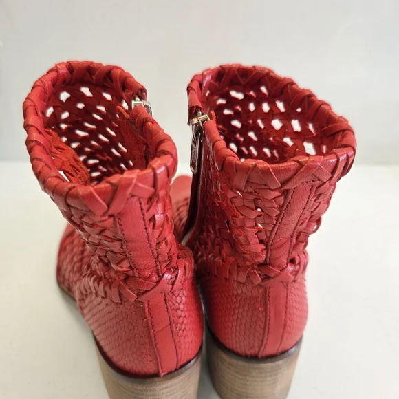 Free people In The Loop Red Leather Woven ankle  Boots - Picture 15 of 15